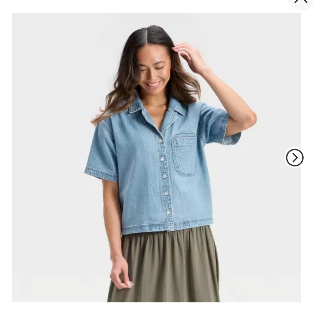 Short Sleeve Button Down Denim Shirt